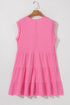 Bright Pink Waffle Textured Button Round Neck A-line Tiered Sleeveless Dress